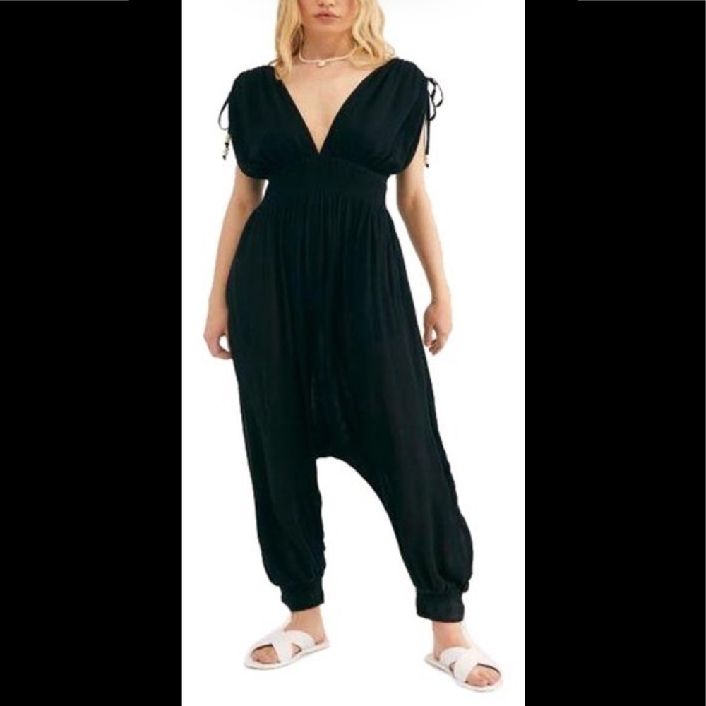 free people black endless summer waiting for the sun triangle romper/jumpsuit